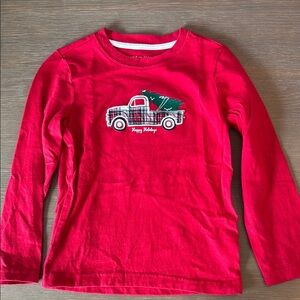 Janie and Jack Red Long Sleeve Tee with Holiday Truck Design Size 3 Worn Once